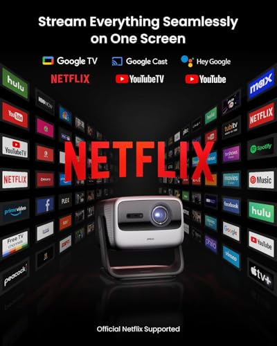 N1S Ultimate Triple Laser 4K Projector, 3300 Iso Lumens Projector, Google Tv Netflix, Real-Time Auto Screen Fit, Hdr10, 180", Blu-Ray 3D, Home Theater Projector With 20W Dolby Digital+