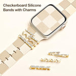 Silicone Strap For Series 10 Apple Watch Band 42/41Mm, Stylish Checkerboard Bracelet With Gold Bling Z Charm For Iwatch 40/38Mm Series 9 8 7 6 5 4 3 Se, Designer Sport Wristband For Apple Watch Bands