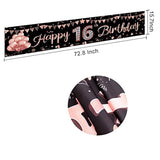 Rose Gold Sweet 16 Birthday Banner, Outdoor Yard Sign for Girls 16th Celebration