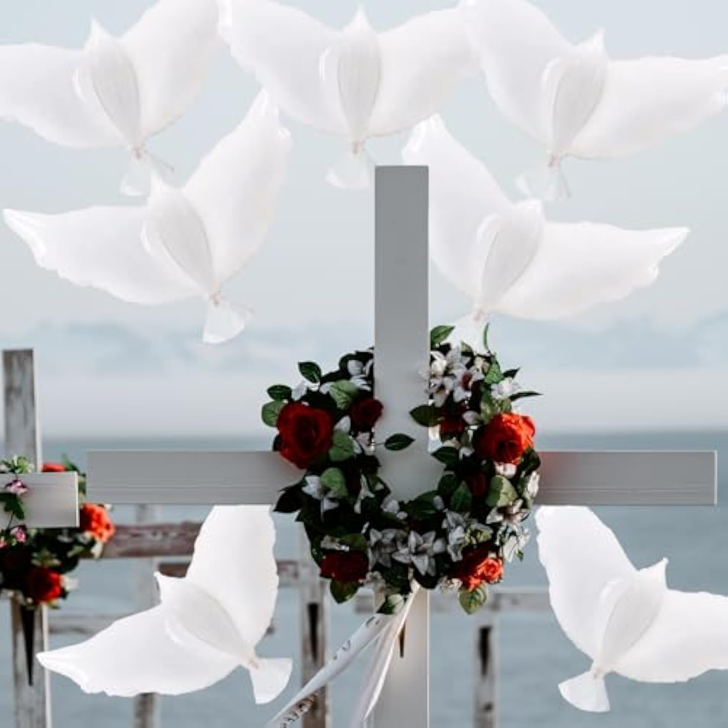 12Pcs 36-Inch White Dove Balloons for Wedding, Memorial, and Party Decor