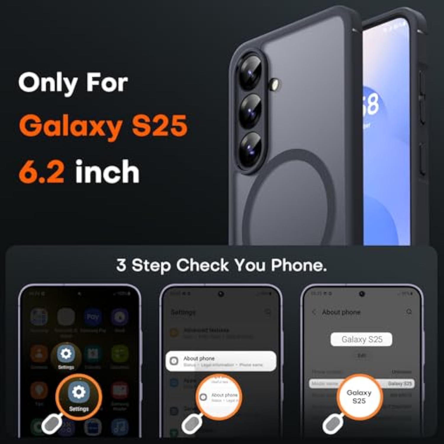 Magnetic For Samsung Galaxy S25 Case, Upgraded Full Camera Protection, Compatible With , Drop Protection Slim Matte Back Cover For Samsung Galaxy S25 6.2-Inch (Black)