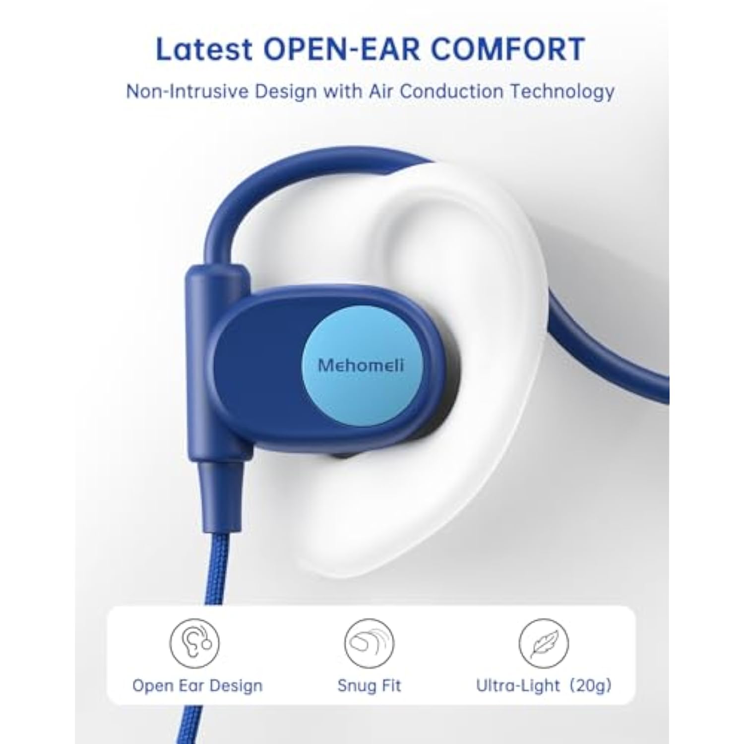 Kid Headphones For School, Air Conduction Open Ear Headphones, 3.5Mm Jack Wired Cord, Ultra-Comfort, Ergonomic And Lightweight Design Perfect For School And Outdoor Activities-Blue