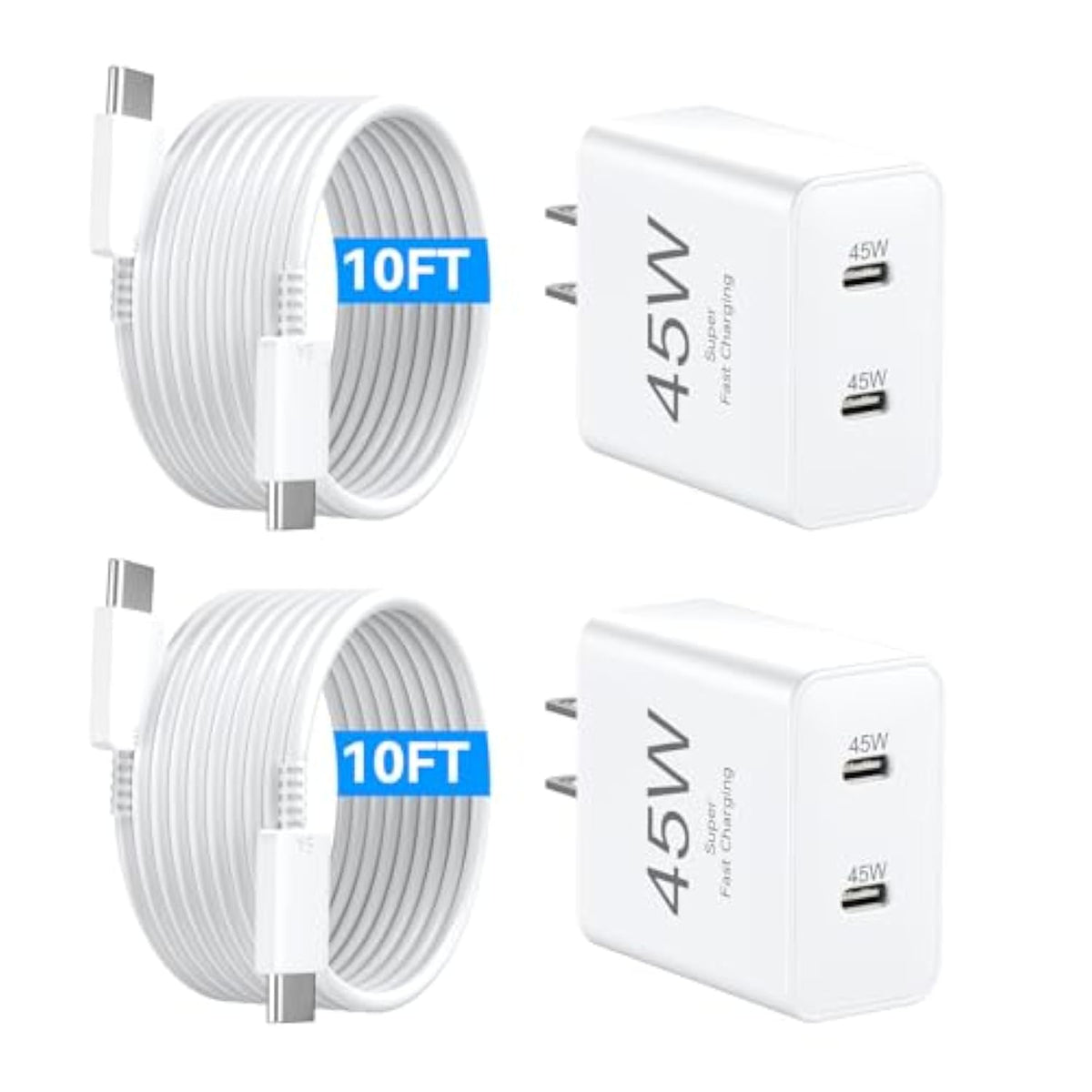 Iphone 16 Pro Max Charger Fast Charging, 45W Dual Usb C Fast Charger Block With 10Ft Usbc Charging Cable Cord For Iphone 16/16 Pro/16 Pro Max/16 Plus/15/15 Pro Max/15Pro/Plus/S25