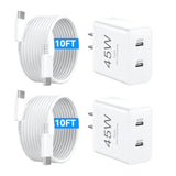 Iphone 16 Pro Max Charger Fast Charging, 45W Dual Usb C Fast Charger Block With 10Ft Usbc Charging Cable Cord For Iphone 16/16 Pro/16 Pro Max/16 Plus/15/15 Pro Max/15Pro/Plus/S25
