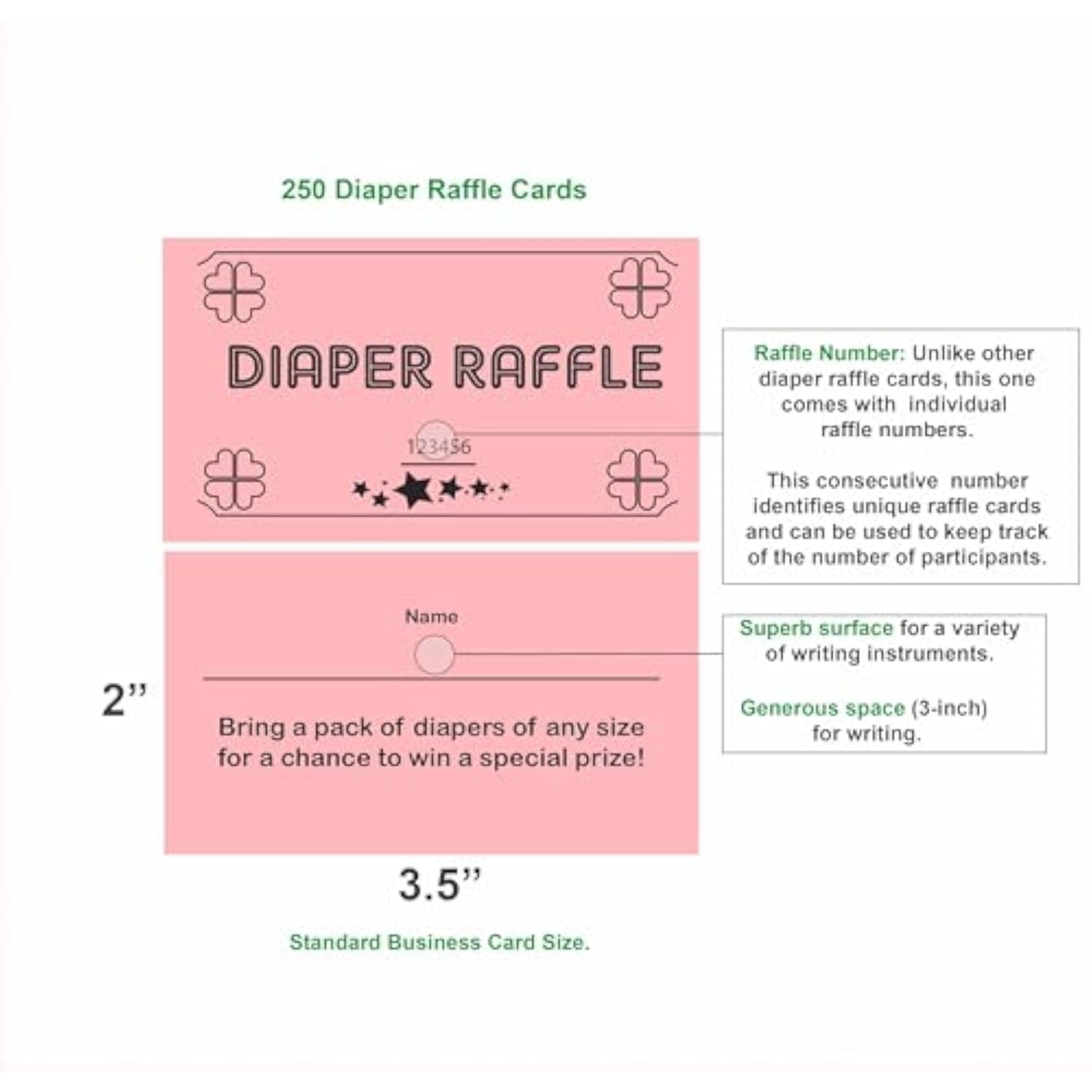 250 Diaper Raffle Tickets, Pink (1 Of 3 Colors), For Baby Shower Games, Invitations, And Drawing Prizes, Cute Party Accessories
