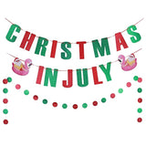 Christmas In July Banner Red Green Glitter Christmas In July Garland Photo Props Tropical Christmas Party Decorations Pre-Strung