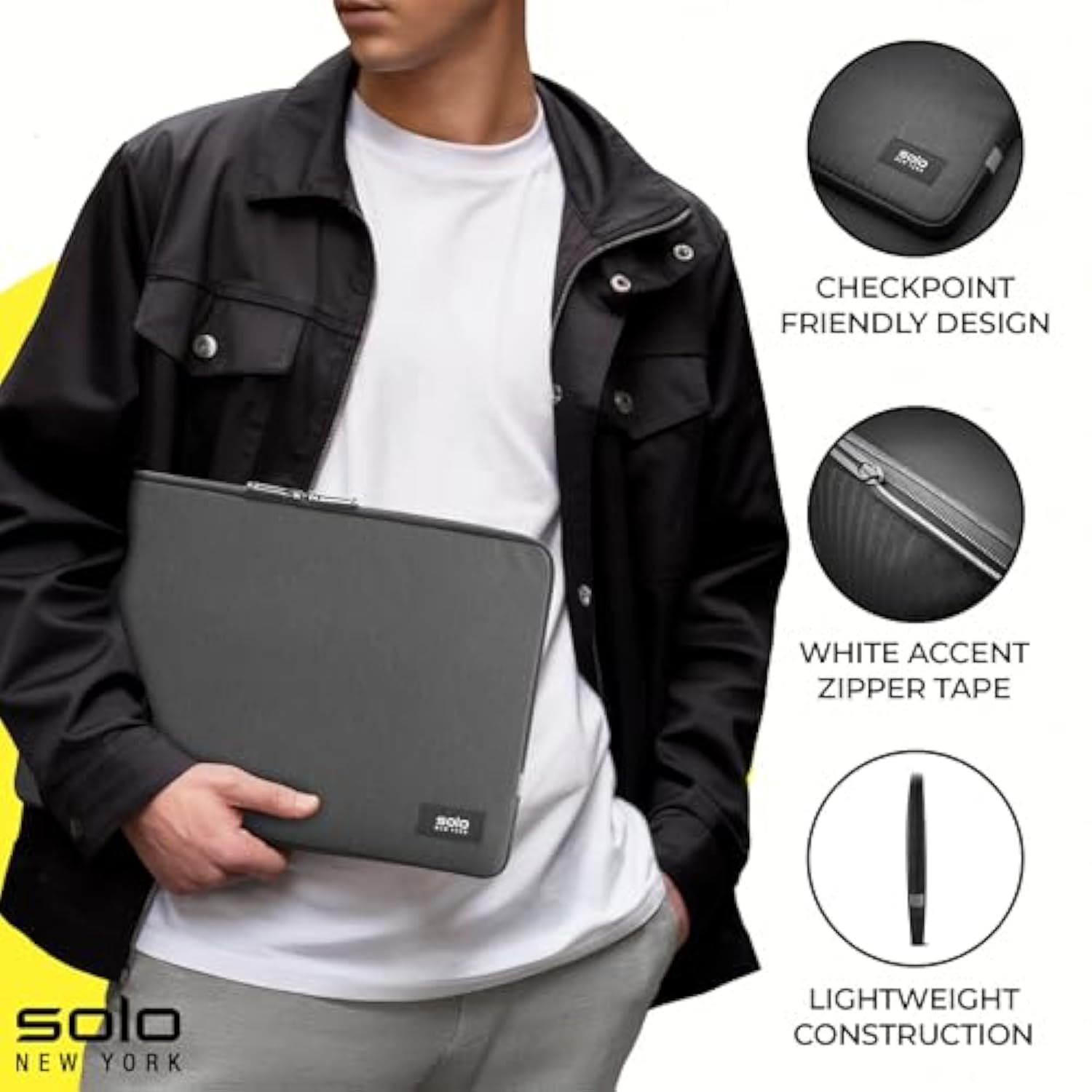 Laptop Bag Sleeve For Women & Men - Travel Case For Computer & Tablet, Fits Up To 15.6" Laptops, Fully Padded, Lightweight Construction, Durable Zippers - Gamma, Black