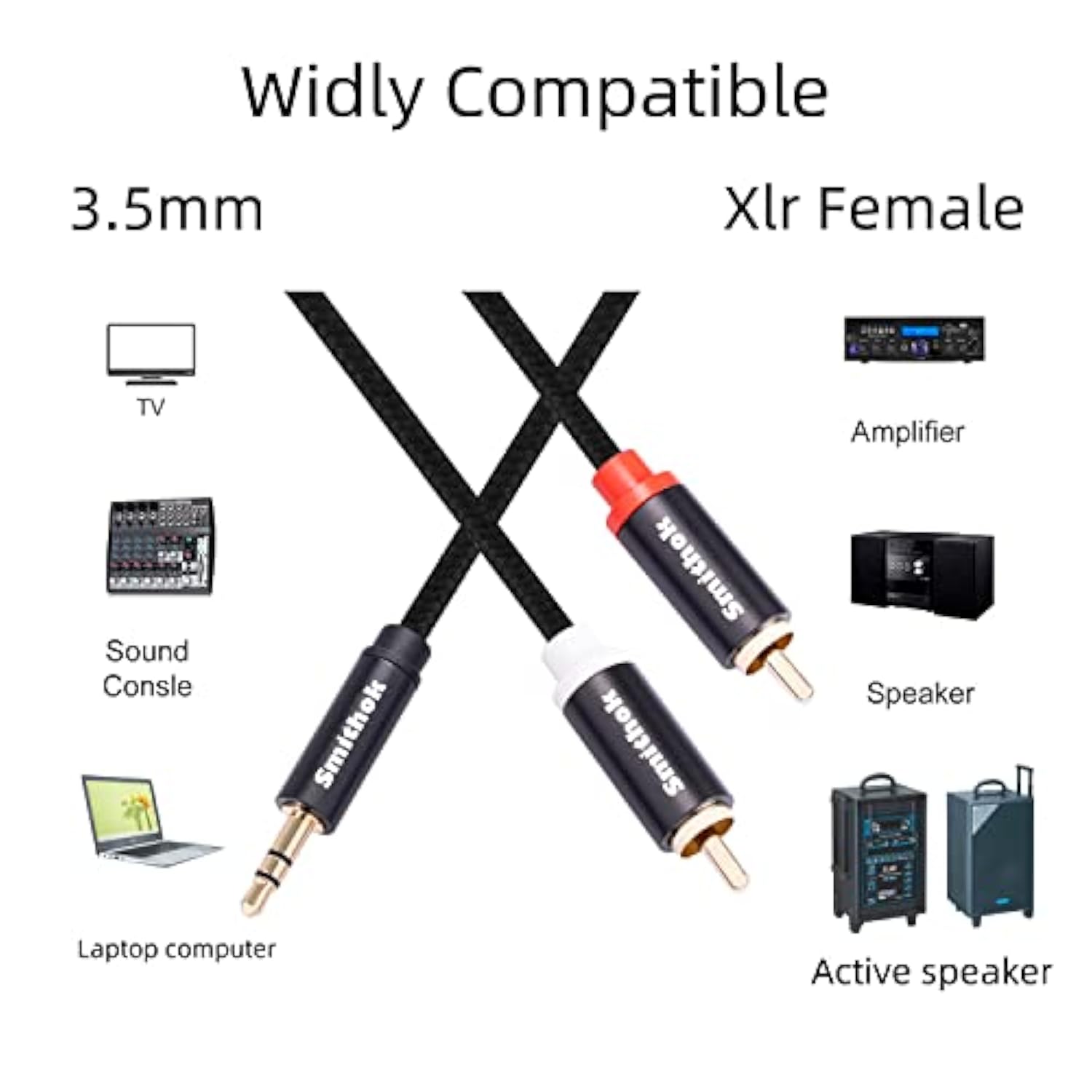 2 Pack 3.5Mm To Rca Cable,Gold Plated,Nylon Braided 1/8 Male To Male Stereo Au