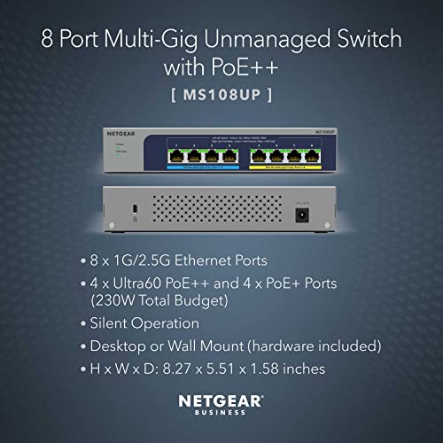 8-Port Ultra60 Poe++ Multi-Gigabit (2.5G) Ethernet Plus Switch - 8 Ports - 2.5 Gigabit Ethernet - 2.5Gbase-T - 3 Layer Supported - 270.50 W Power Consumption - 230 W Poe Budget - Twisted Pair
