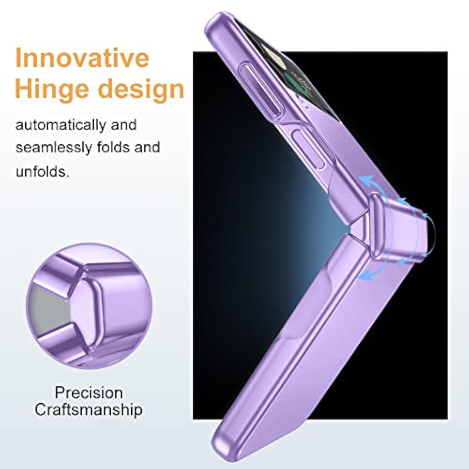 For Samsung Z Flip 4 Case: [Full Cover Hinge Protection] Slim Phone Case With Built-In Screen Protection Metal Volume Key Protection Wireless Charging For Galaxy Z Flip 4 5G(2022) (Purple)