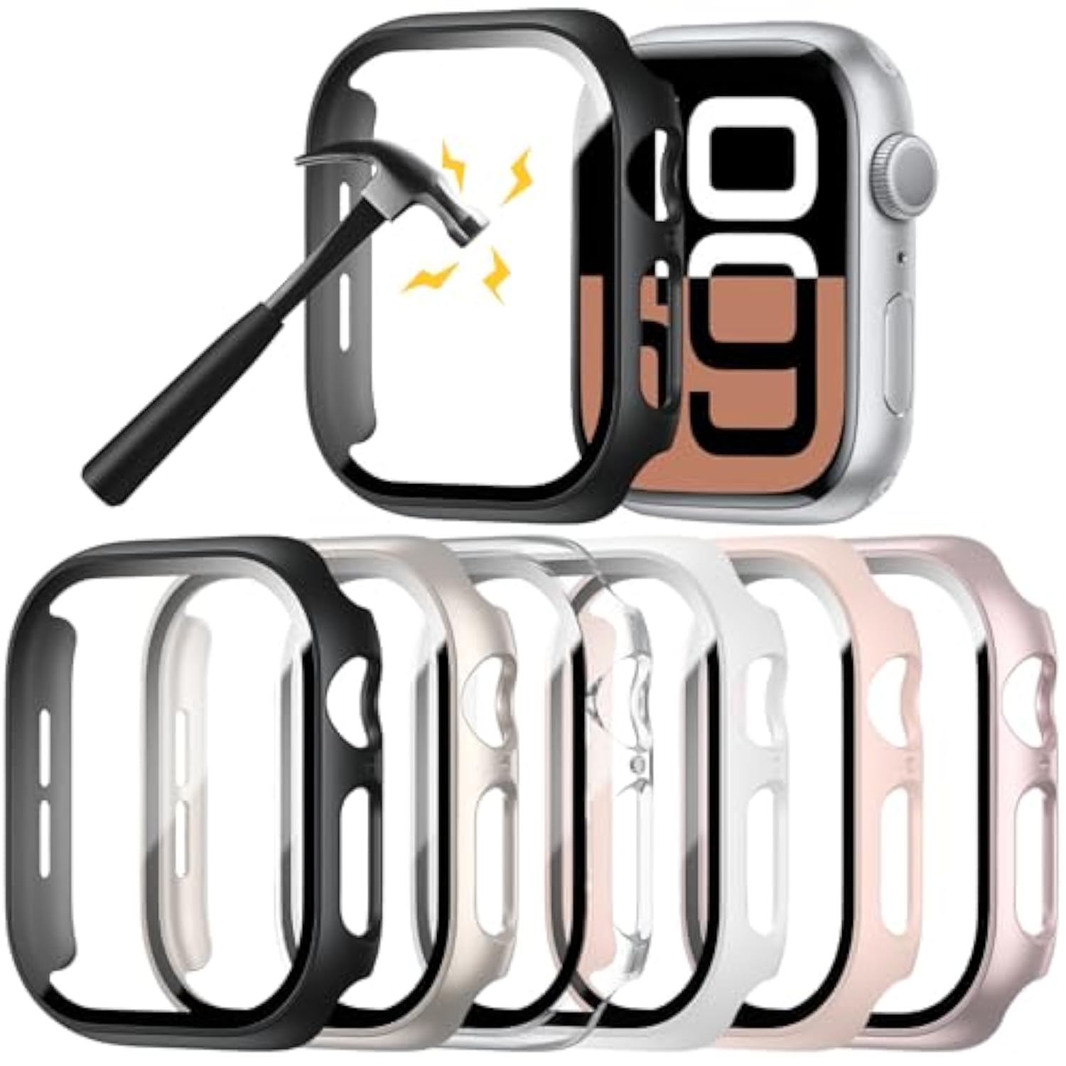 6 Pack Hard Pc Case Compatible With Apple Watch Series 11/10 46Mm With Tempered Glass Screen Protector, Ultra-Thin Scratch Resistant Protective Bumper Cover For Iwatch 11/10 46Mm Accessories