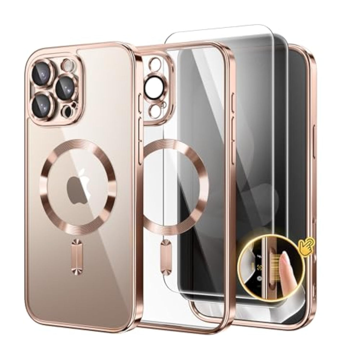 Magnetic For Iphone 16 Pro Case With Camera Control Button, Compatible With Magsafe, [Built-In Camera Cover][Privacy Screen Protector] Women Plating Phone Case For Iphone 16 Pro (Rose Gold/Clear)