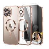 Magnetic For Iphone 16 Pro Case With Camera Control Button, Compatible With Magsafe, [Built-In Camera Cover][Privacy Screen Protector] Women Plating Phone Case For Iphone 16 Pro (Rose Gold/Clear)