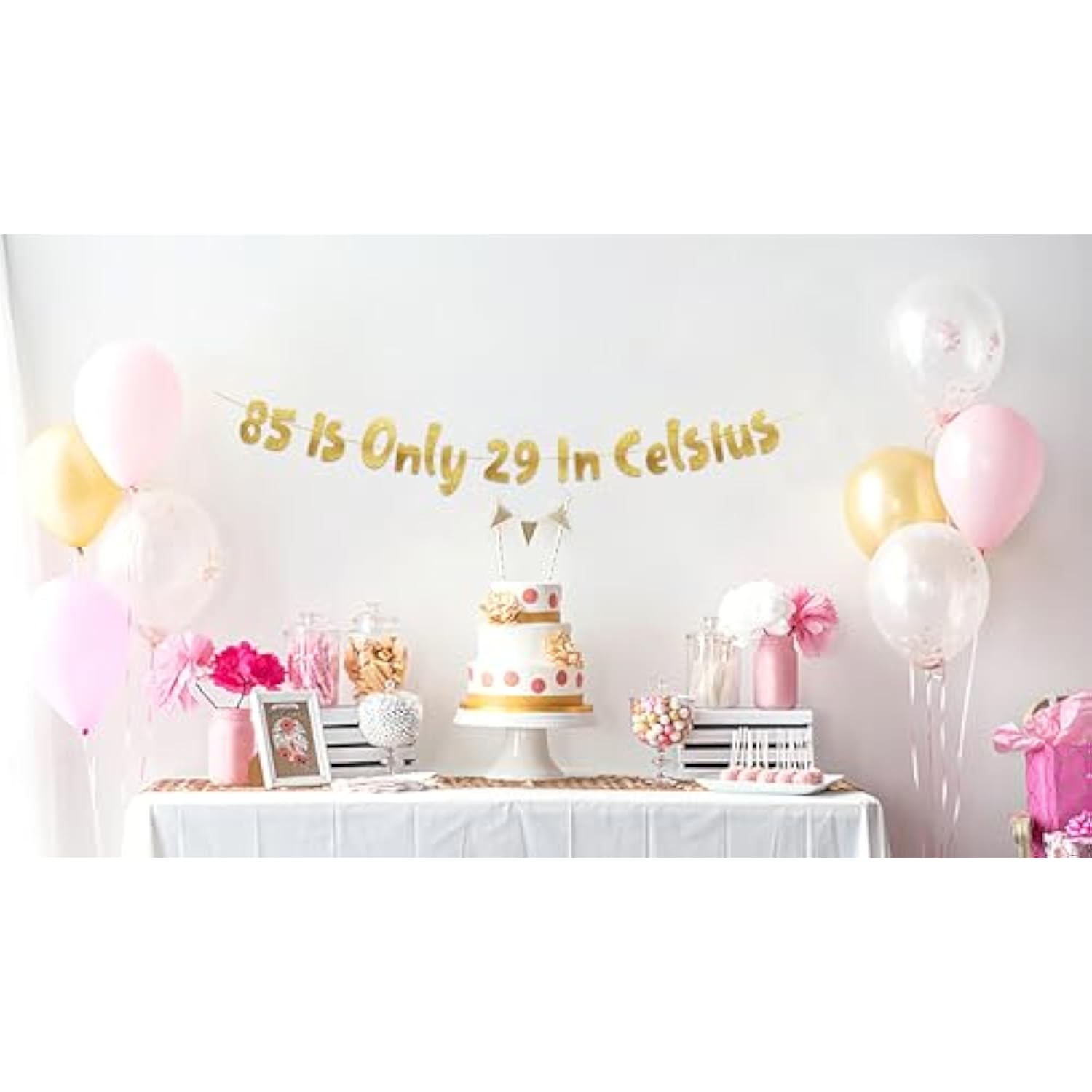 85 Is Only 29 In Celsius Gold Glitter Banner - Happy 85Th Birthday Party Banner - 85Th Birthday Party Decorations And Supplies