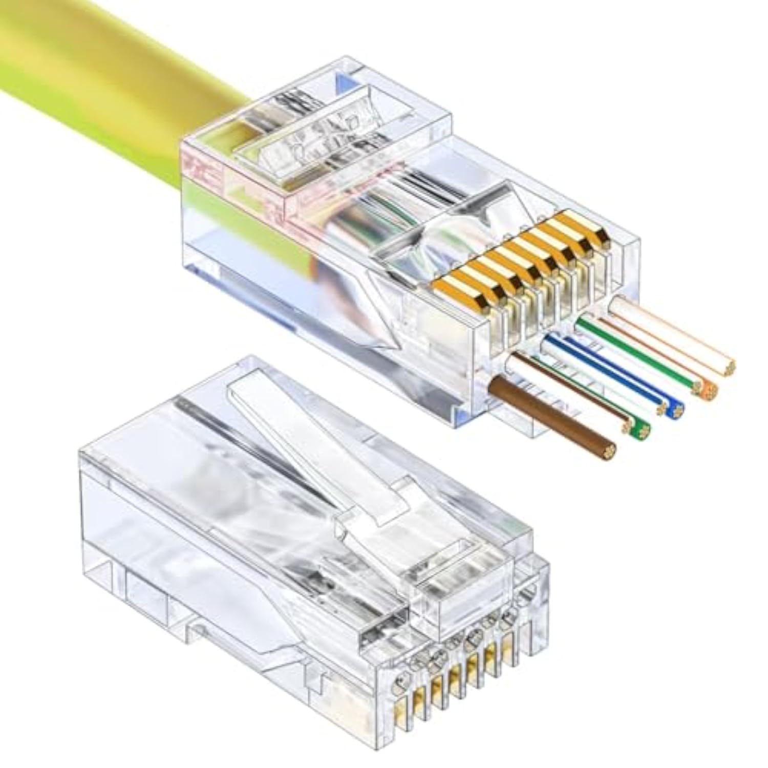Cat6 Rj45 Pass Through Connector, Ethernet Cat 6 Cat5E Rj-45 Ends With Gold Pl