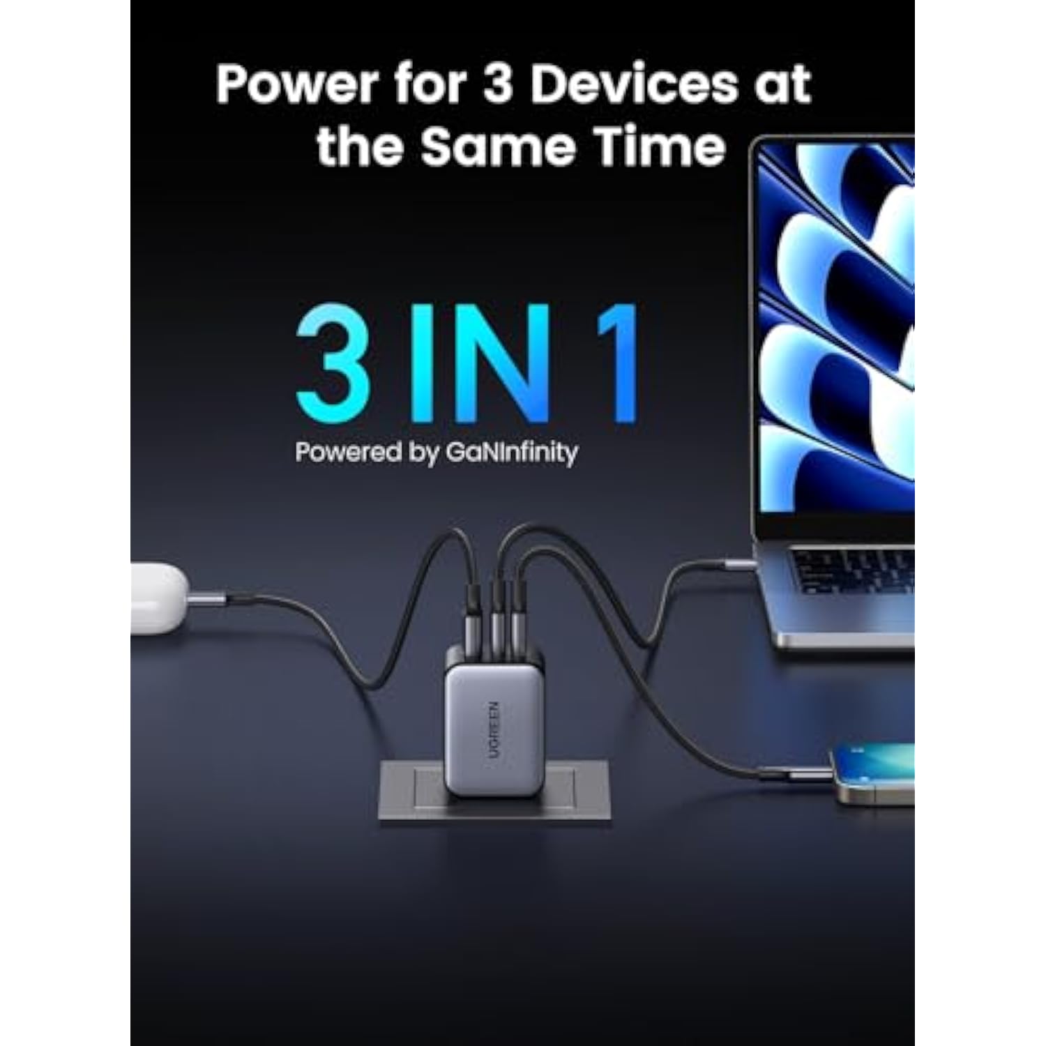 Ugreen 65W Usb C Charger Nexode X Series, 3-Port Pps Ultra Compact Fast Gan Foldable Wall Charger For Macbook Pro/Air, Iphone 15 Pro/14, Ipad Pro, Galaxy S24/S23, Pixel 8, Steam Deck