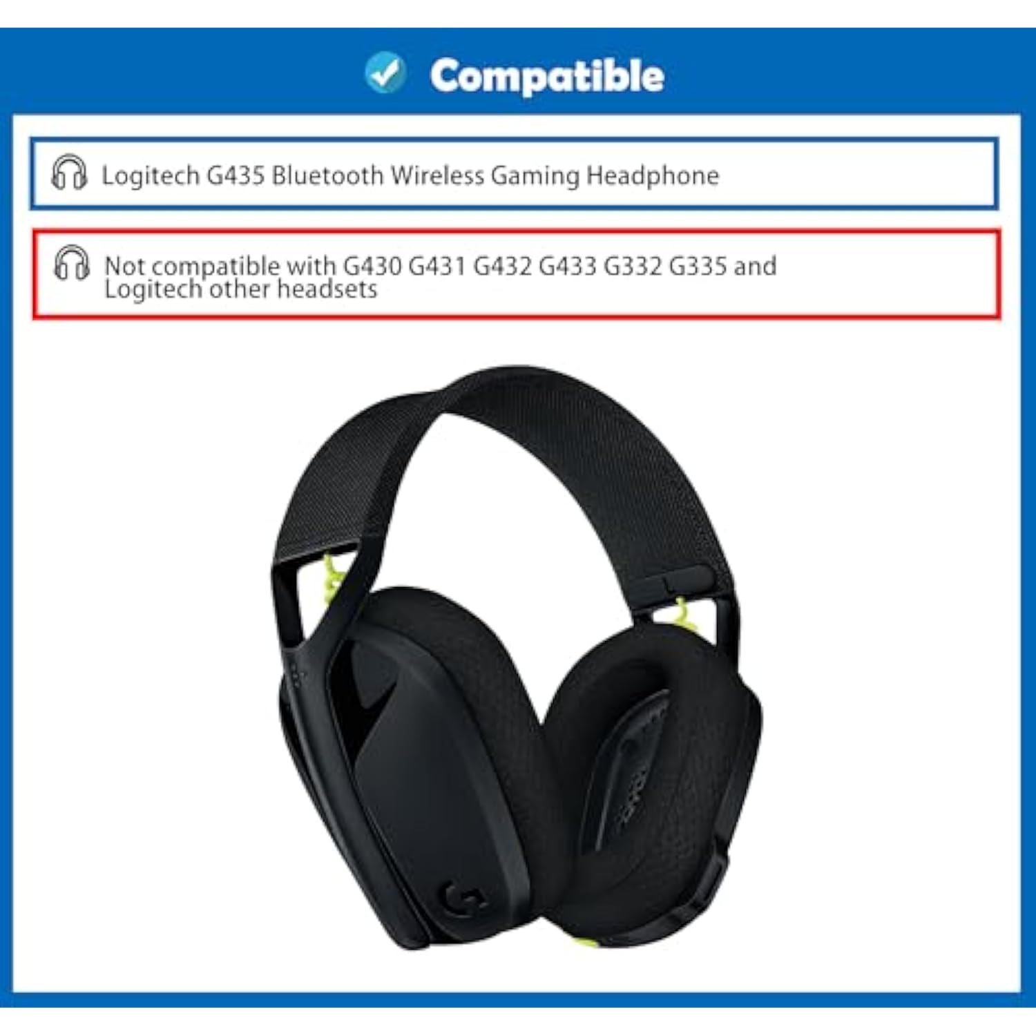 Breathable&Durable Replacement Earpads Cushion Compatible With Logitech G435 G 435 Bluetooth Wireless Gaming Headphone Ear Pads With Mesh Fabric And Memory Foam