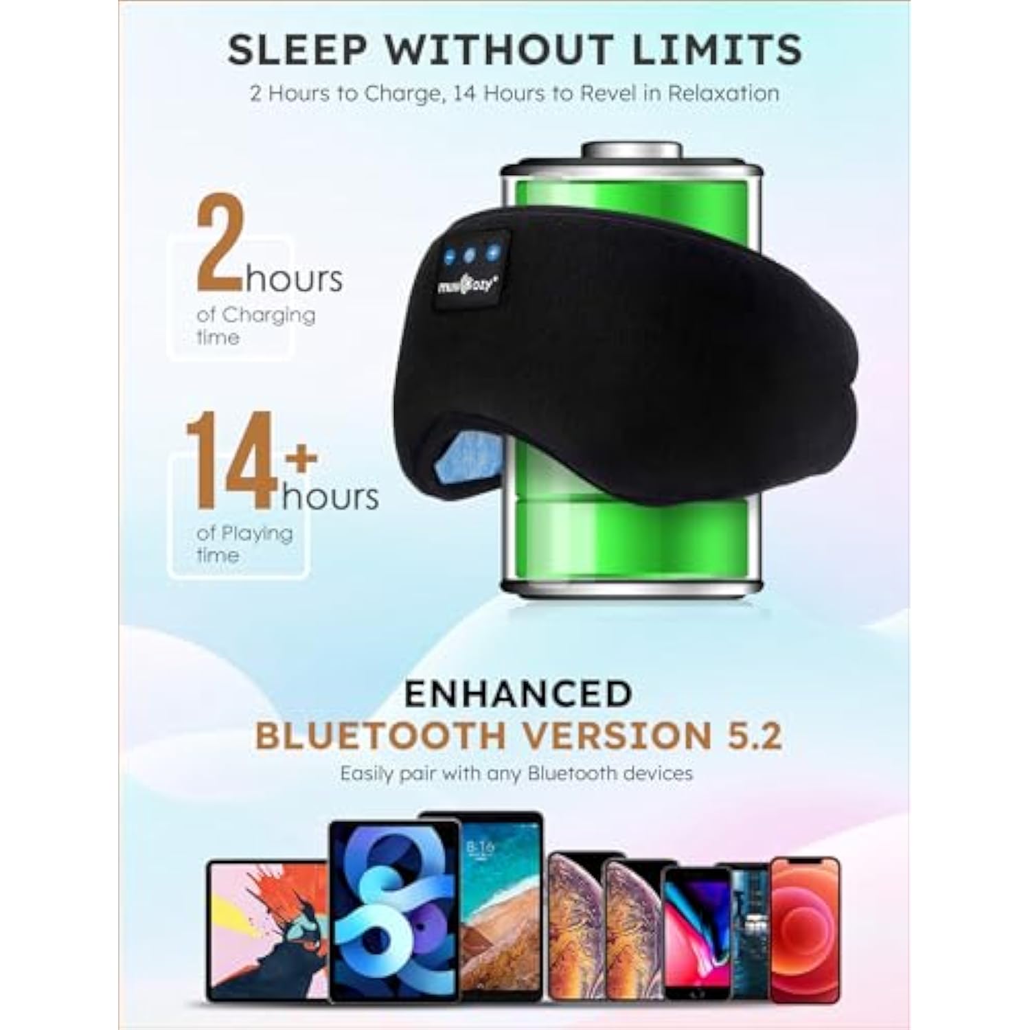 Sleep Headphones Bluetooth 5.2 Headband Sleeping Eye Mask For Women Men Wirele
