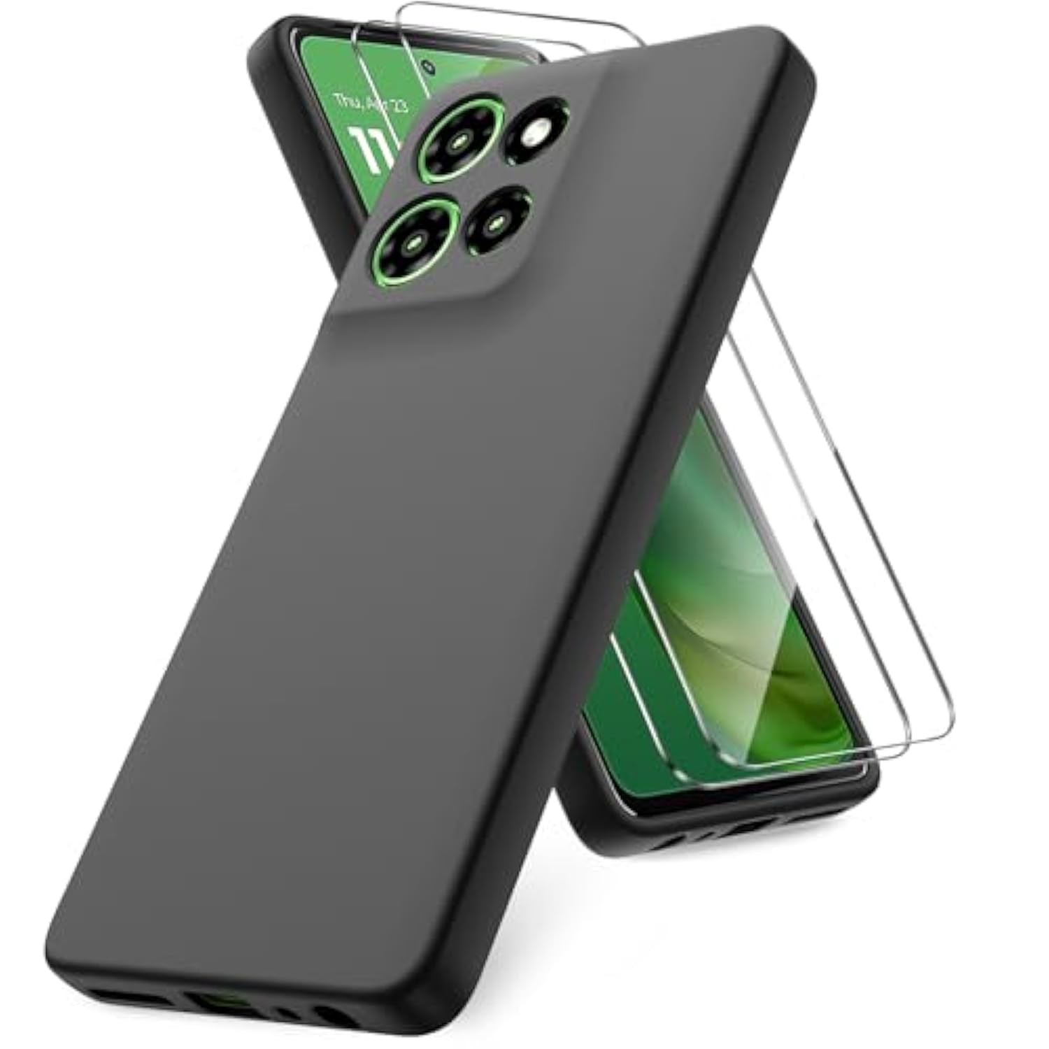 Case For Motorola Moto G Power 5G 2025, 2 Pack Tempered Glass Screen Protectors, Soft Tpu Silicone Shockproof Case-Black