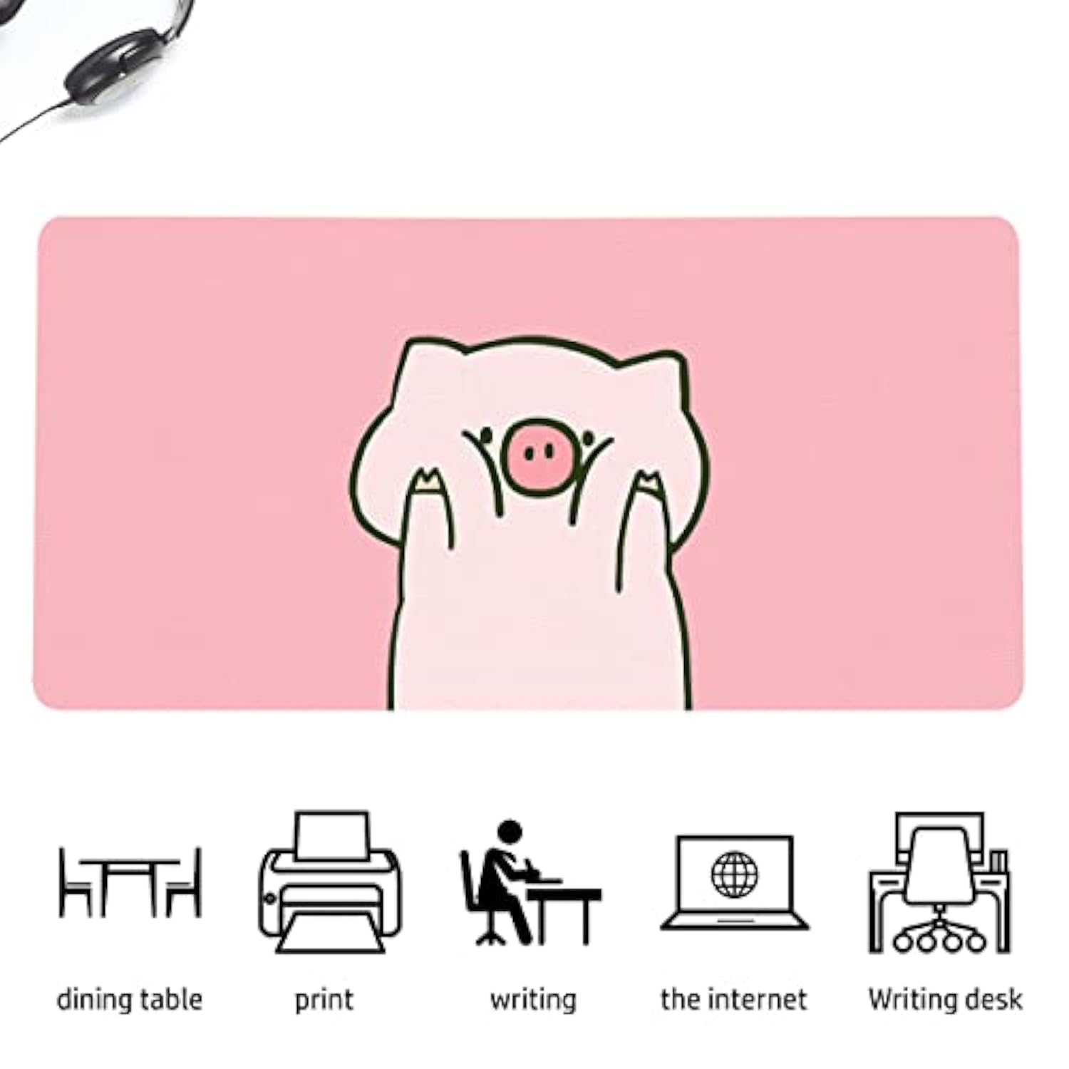 Cute Kawaii Pig Pink Extended Gaming Keyboard Mouse Pad, Non-Slip Leather Home Office Desk Mat Protector
