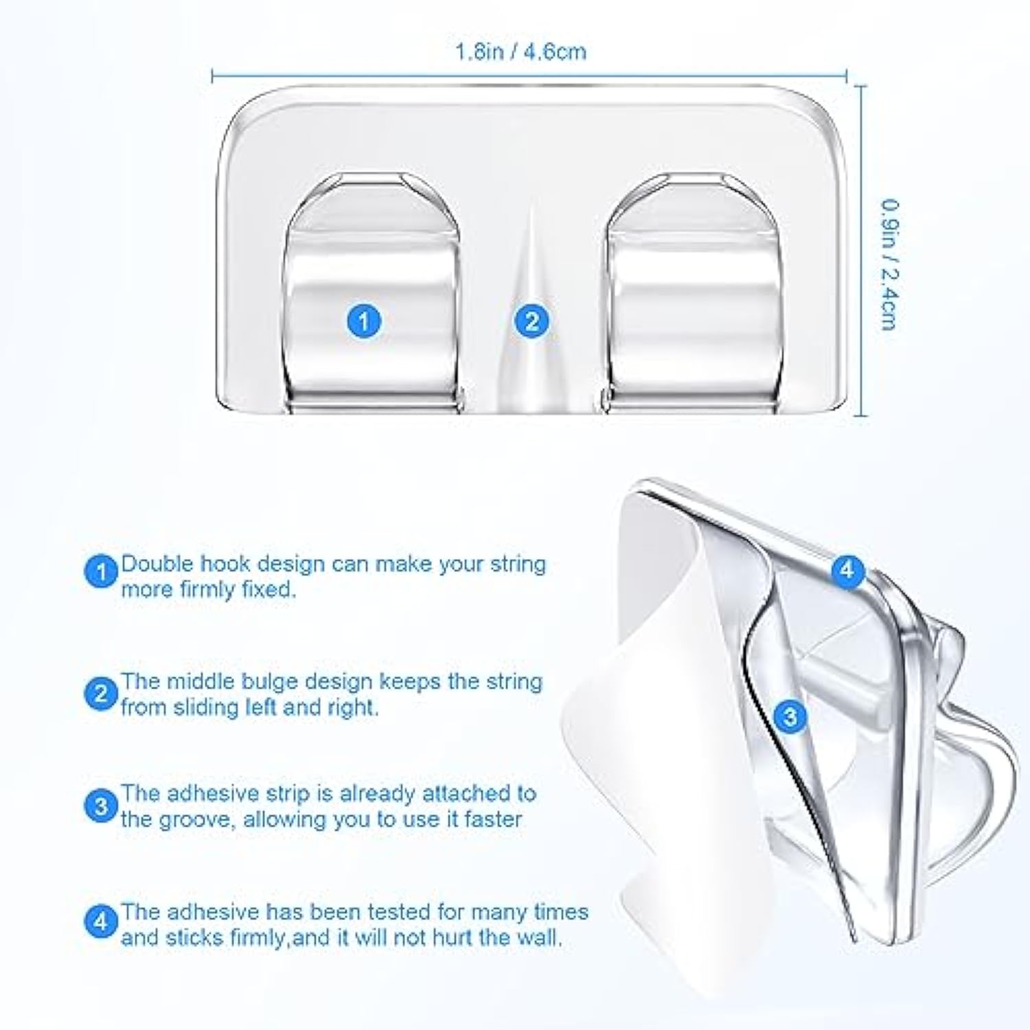 Hooks For Outdoor String Lights Clips: 26Pcs Heavy Duty Light Hook With Waterproof Adhesive Strips - Outside Clear Cord Holders For Hanging Christmas Lighting - Outdoors Sticky Clip