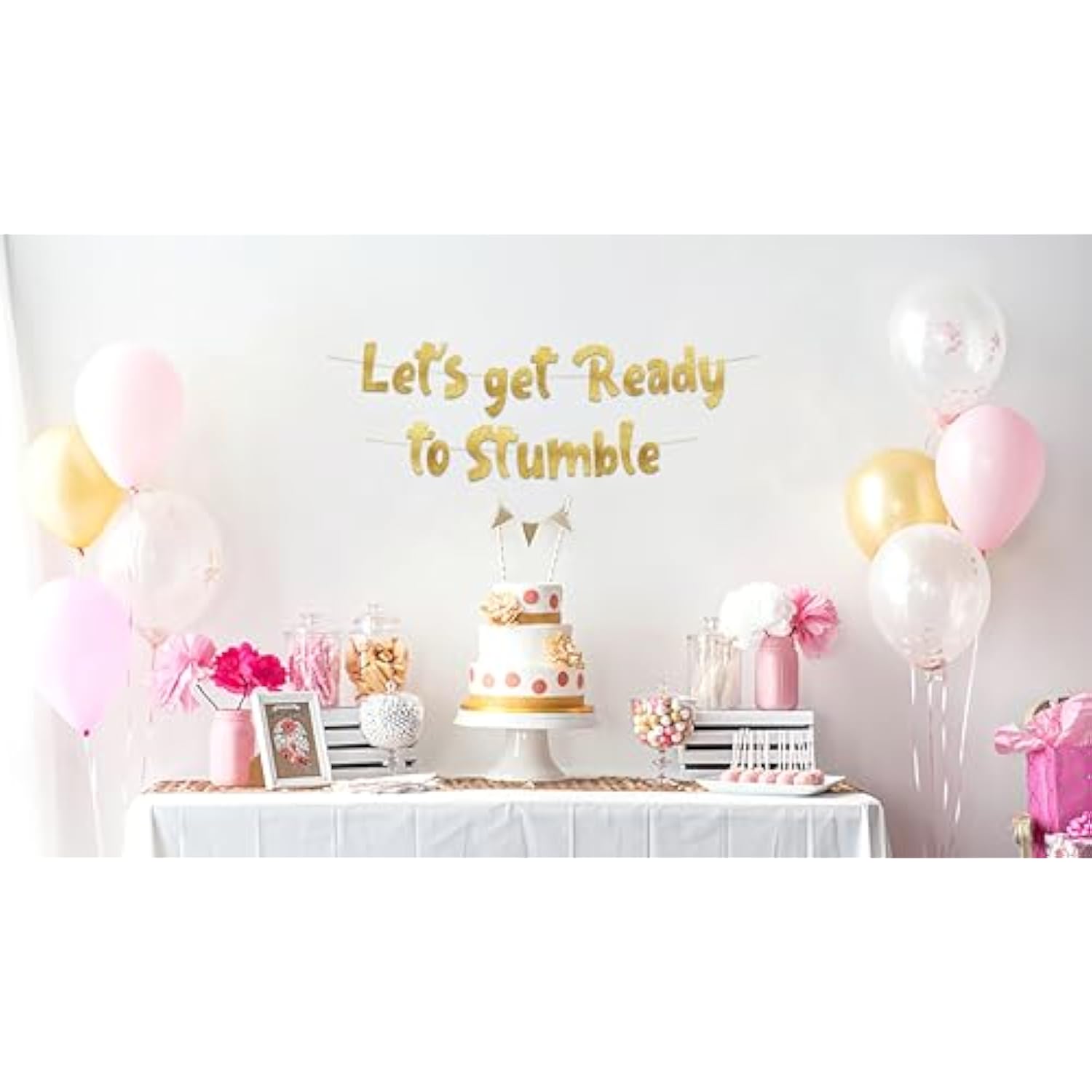 Let'S Get Ready To Stumble Gold Glitter Banner - Funny Bachelorette And Bachelor Party Decorations - 21St - 25Th - 30Th Vegas Party Banner