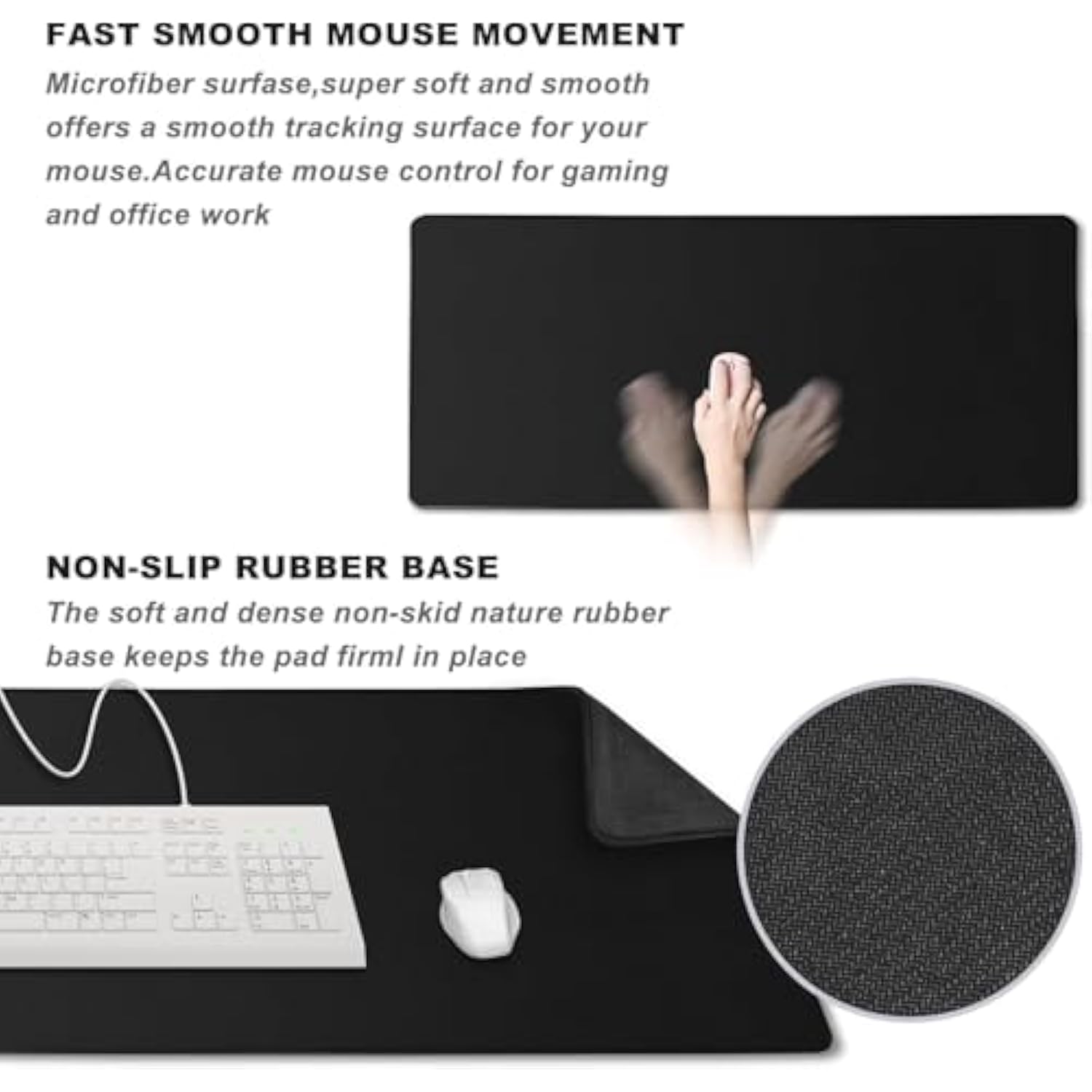 Large Gaming Desk Mouse Pad, Xxl Extended Computer Keyboard Mouse Mat With Stitched Edges, 31.5" X 15.7" Non-Slip Waterproof Rubber Base Office Big Long Mousepad For Work, Game, Office, Home, Black