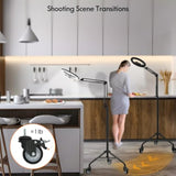 Ring Light Tripod With Phone Holder, Overhead Phone Mount With Casters, Selfie Light 10" For Phone With Tripod Stand For Iphone/Android, Light Stand For Video Recording/Live Stream/Cook