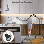Ring Light Tripod For Iphone,Ring Light With Stand And Phone Holder,Led Overhead Camera Mount With Casters,Phone Tripod With Light And Remote For Video Recording/Live Stream/Cooking