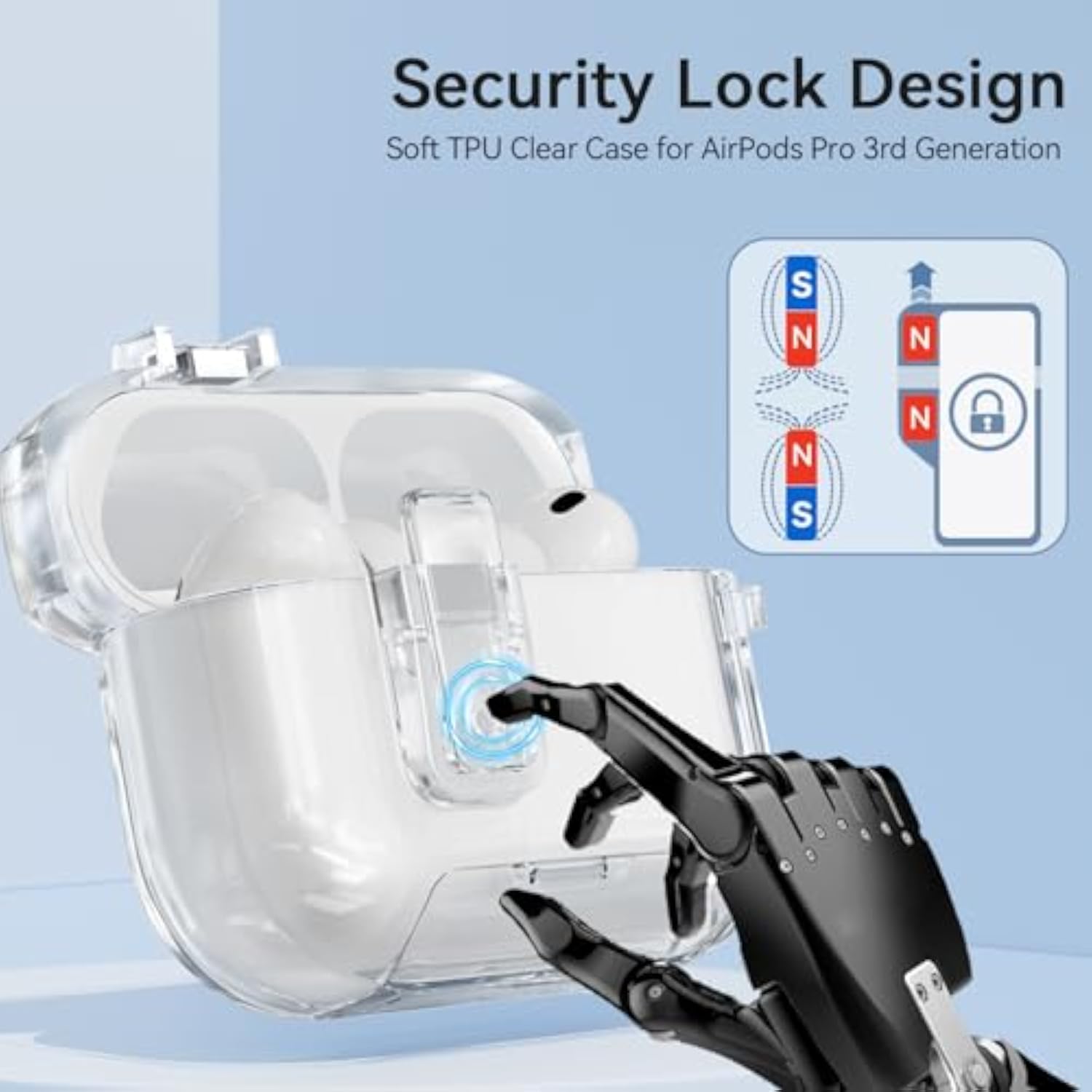 Clear AirPods Pro 3 Case with Secure Lock and Phone Stand, Compatible with 2025 Model