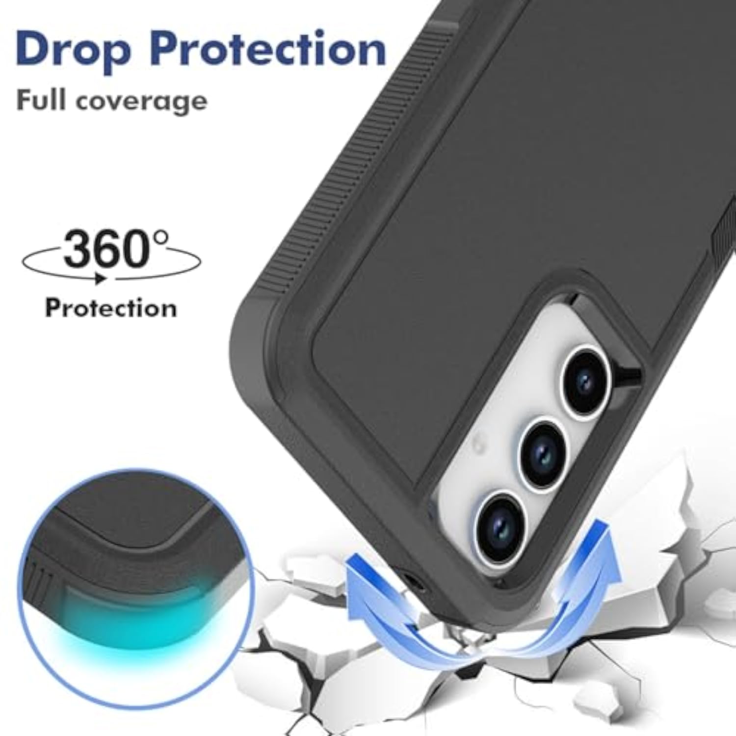 Samsung Galaxy A35 5G Dual Layer Protective Heavy Duty Cell Phone Case with Screen Protector - Military Grade Bumper Tough - Black