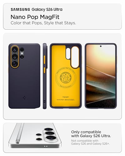 Spigen for Galaxy S26 Ultra Case, Nano Pop MagFit [Compatible with MagSafe] [Fast Wireless Charging] - Blueberry Navy