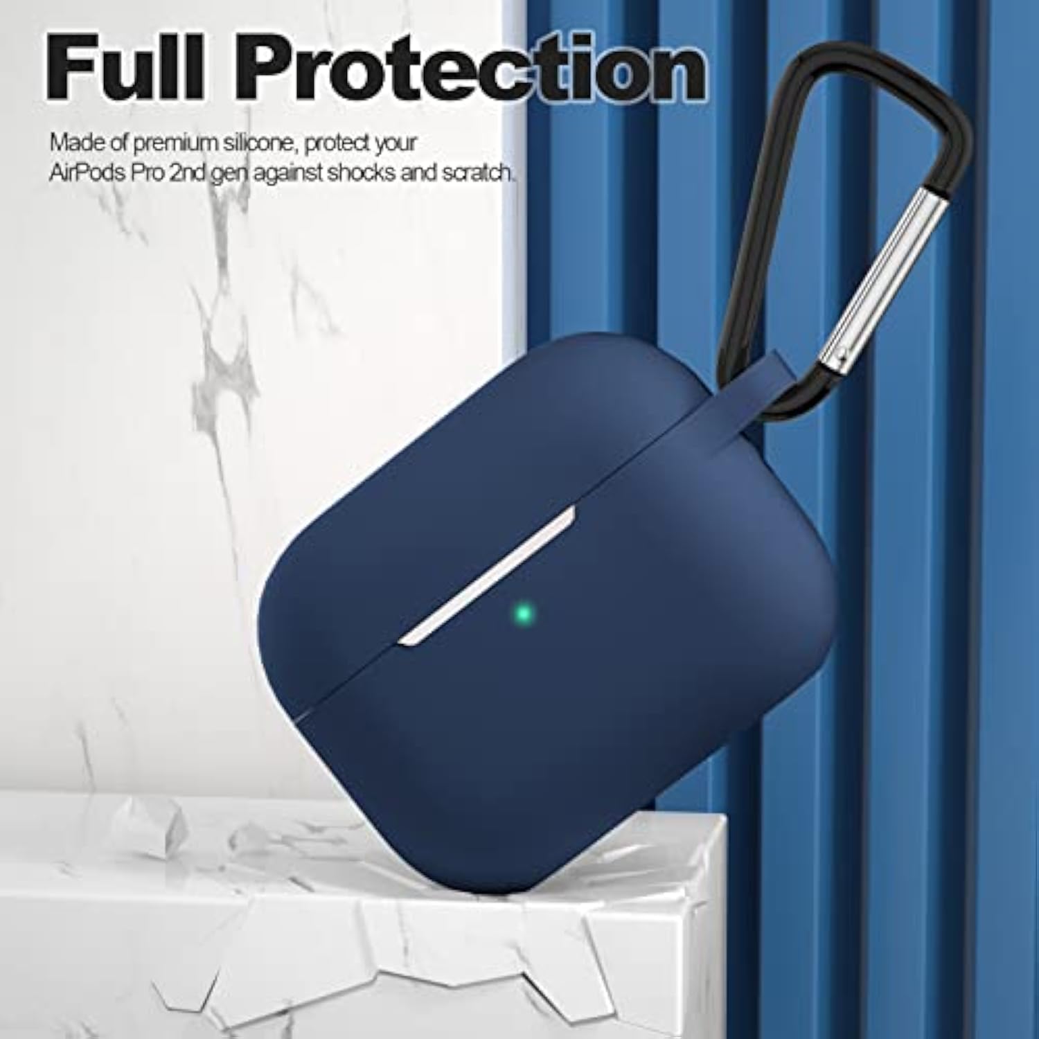For Airpods Pro 2Nd Generation Case Cover, Protective Silicone Skin Accessories With Keychain For Women Men For Apple Airpods Pro Gen 2(2022), Front Led Visible-Midnight Blue