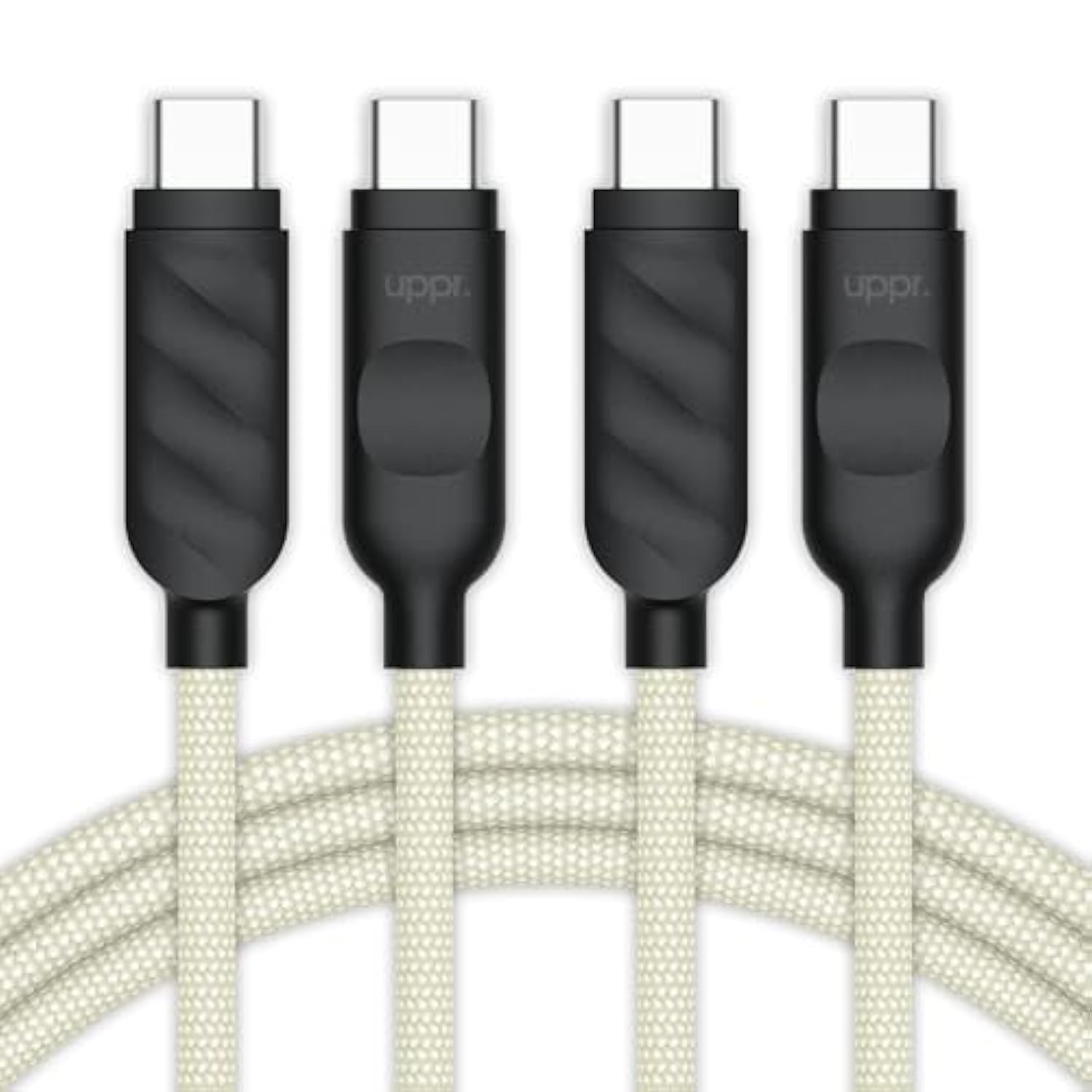 Designs Premium Braided Usb-C To Usb-C Cable, Fast 60W Charging, Compatible With Iphone 15 16 Ipad Macbook Carplay, 2 Pack, Sand/Black, 2M (6.6 Ft)