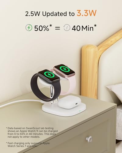 Dual Watch Charger with Fast Charging for  Watch, 704A, 3-in-1 Wireless Charging Station Stand for  Watch Ultra 3/11/10, Wireless Charger