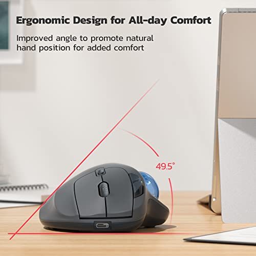 M501 Wireless Trackball Mouse, Rechargeable Ergonomic, Easy Thumb Control, Precise & Smooth Tracking, 3 Device Connection (Bluetooth Or Usb Receiver), Compatible For Pc, Laptop, Mac, Windows.