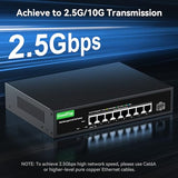 8 Port Poe+ Switch @135W, 8 X 2.5Gbase-T & 1 X 10Gb Sfp+, 2.5Gb Switch Managed For Home Lab, Vlan/Link Aggregation/Qos/Dhcp Client,Metal Housing,Fanless,With Rack Mounting Ears