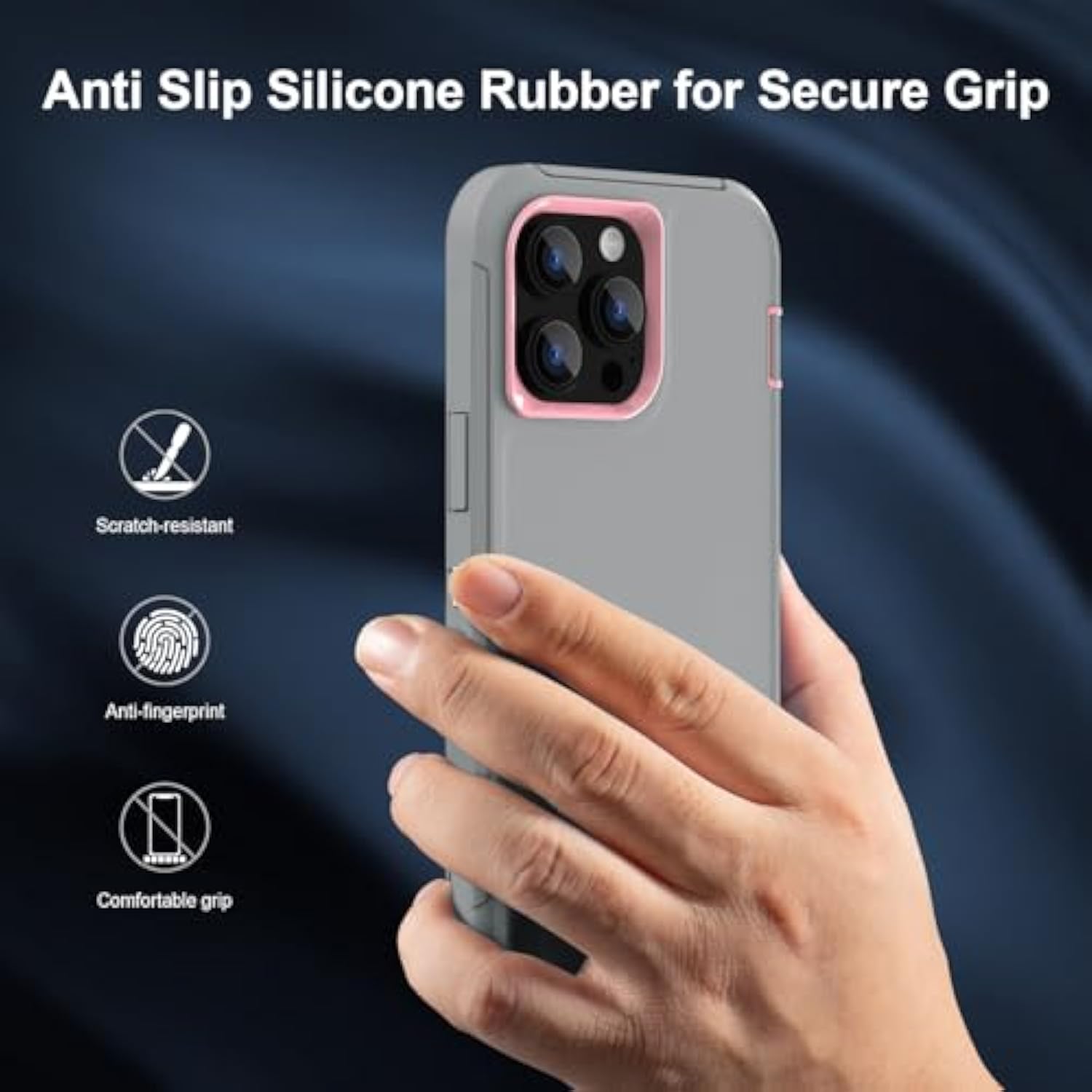 For 13 Pro Max Case , 12 Pro Max Case, Heavy Duty Shockproof 3 In 1 Silicone Rubber Hard Pc Rugged Durable Phone Cover For 12 Pro Max &13 Pro Max Phone 6.7 Inch. (Gray/Pink)