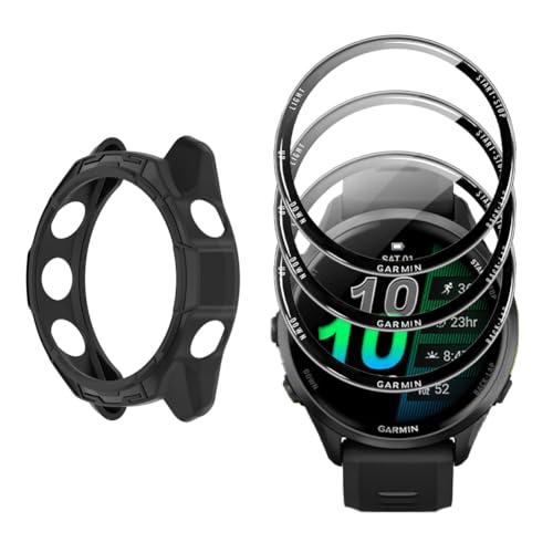 Watch Screen Protector +Watch Case Cover for Garmin Forerunner 570 47mm, [3-PCS] 3D Tempered Glass Film & TPU Bumper, Anti-Scratch, Bubble-Free, HD