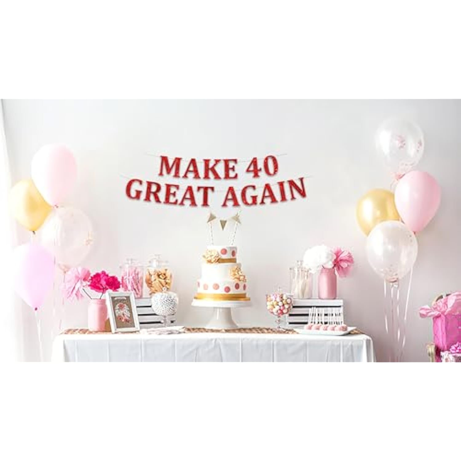 Glitter Banner Maga 40 Bday Funny 40Th Birthday Party Red Banner - Happy 40Th Wedding Anniversary Decorations - Milestone Birthday Party Decorations