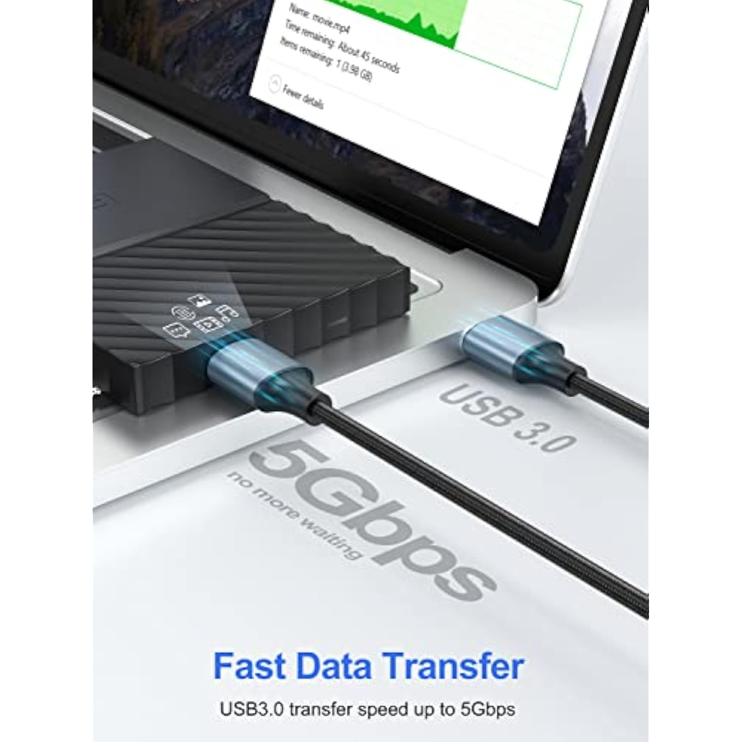 Usb 3.0 Cable 1Ft 2-Pack, Short Usb A Male To Male Cord Double Sided Cable Compatible With Hard Drive, Laptop Cooler, Dvd Player And More