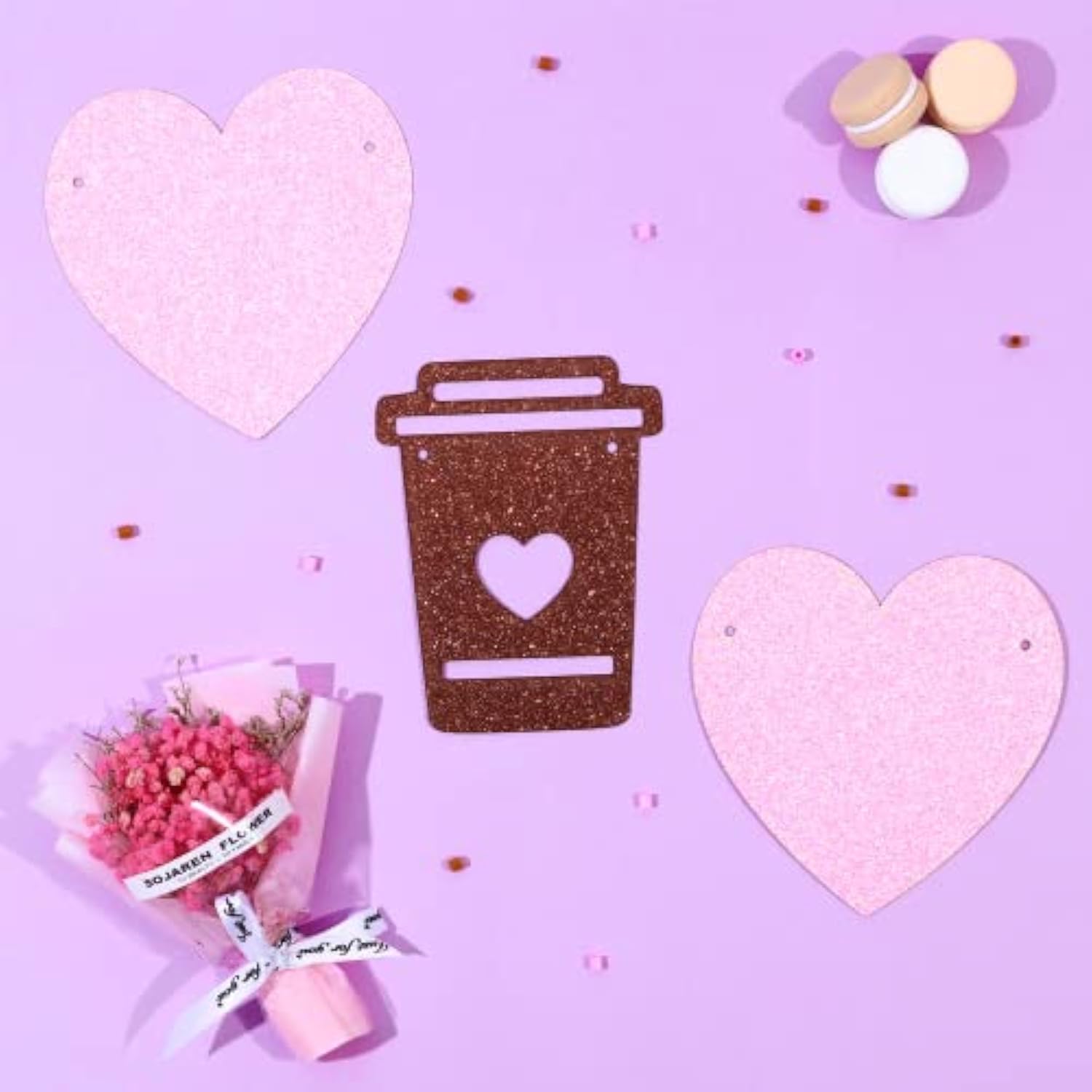 Coffee Bar Banner Pink, Glitter Coffee Cup And Heart Garland, Latte Banner For Birthday Bachelorette Engagement Wedding Baby Shower Party, Cafe Bar Wall Table Decorations