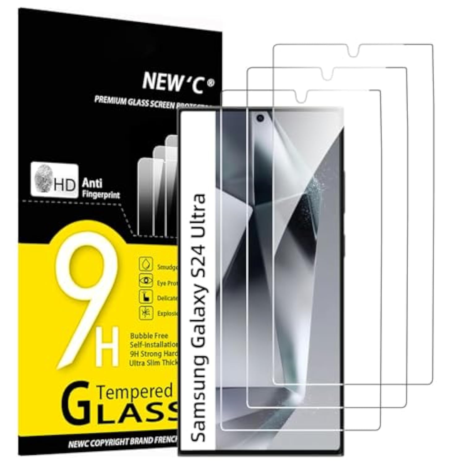 3-Pack Tempered Glass Screen Protector for Samsung Galaxy S24 Ultra Case Friendly
