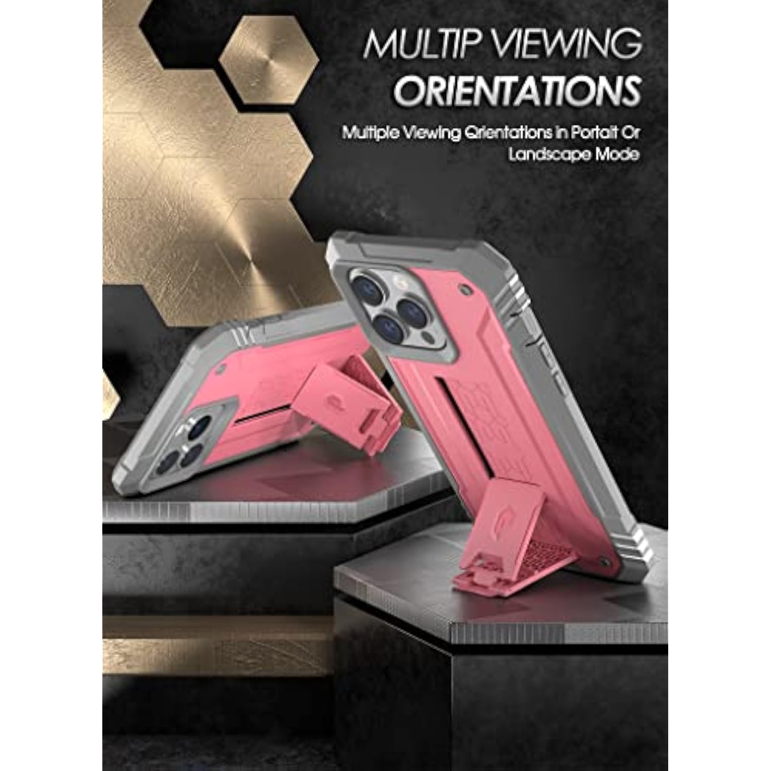 Revolution Case For Iphone 14 Pro Max 6.7 Inch, [20Ft Mil-Grade Drop Tested], Full-Body Rugged Shockproof Protective Cover With Kickstand And Built-In-Screen Protector, Light Pink