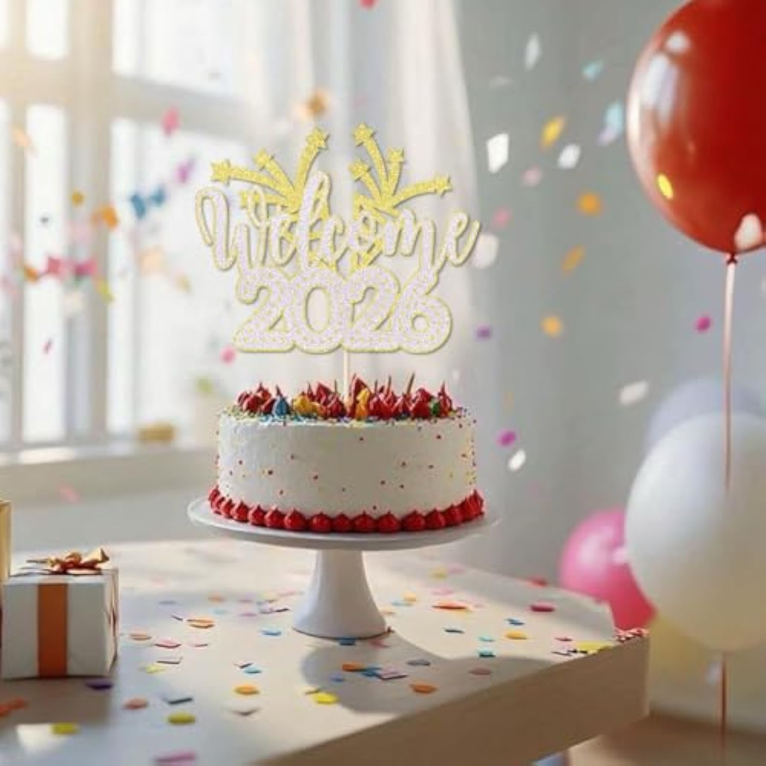 Welcome 2026 Cake Topper,Happy New Year 2026 Party Supplies,Happy New Year Cake Topper,New Year'S Eve,Christmas,Happy Holidays Party Decorations (Gold And Silver)