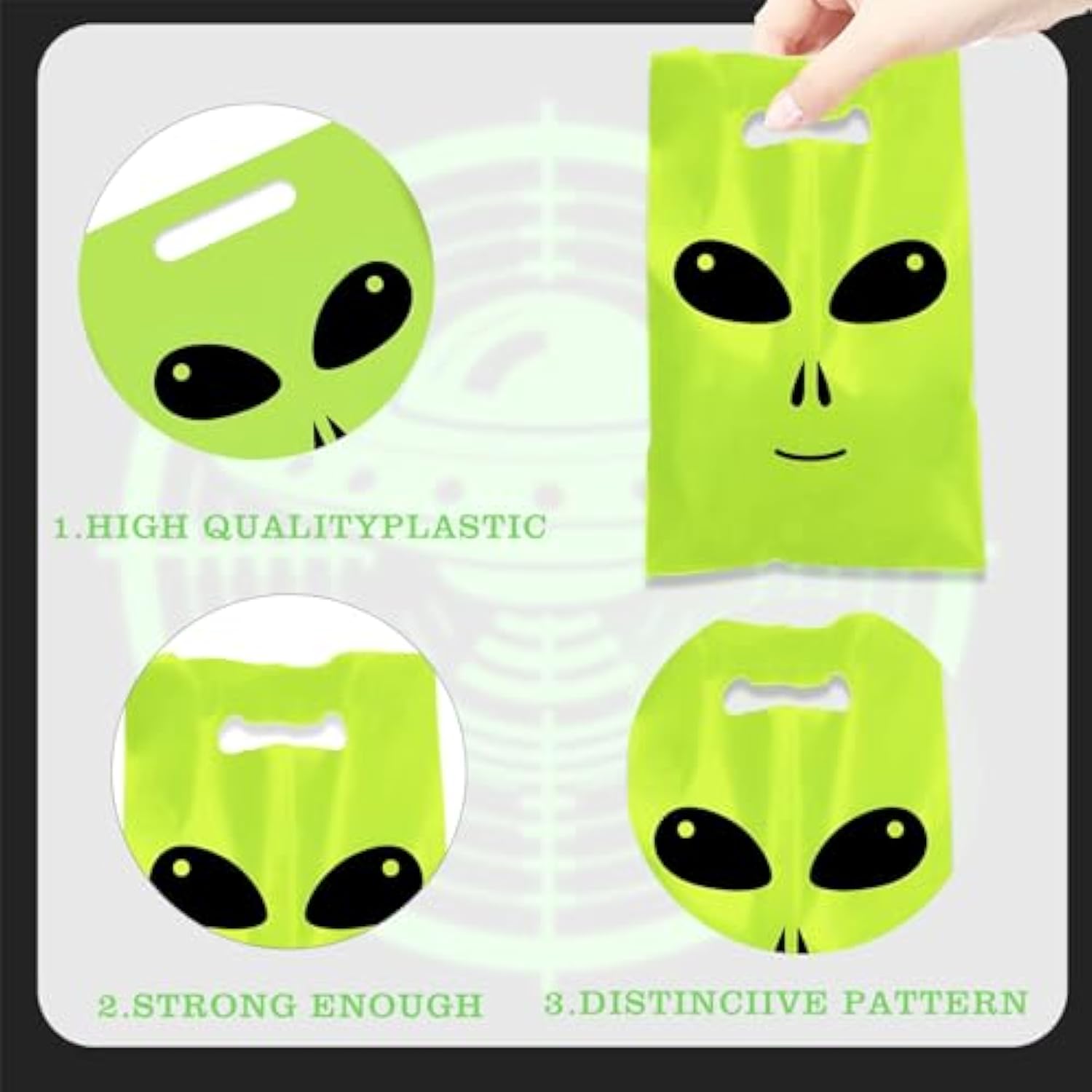 50Pcs Alien Party Favors Bags, Green Alien Theme Slap Plastic Goodie Candy Treat Gift Bags Ufo Outer Stickers Alien Creature Birthday Party Supplies Flying Saucer Ufo Theme Birthday Decorations