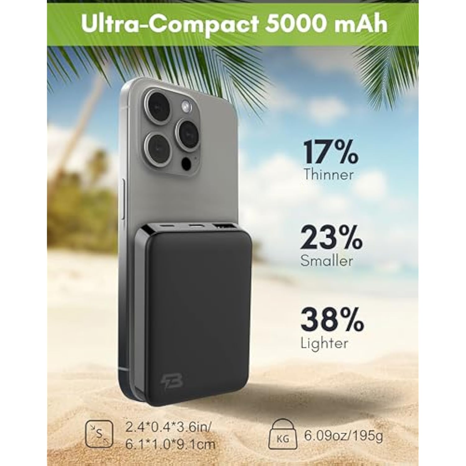 Mini 5000Mah 5V 2A Ultra-Compact Power Bank, 18W Pd Fast Charging Portable Charger With Usb-C (In/Out) & Lightning Input, 3-Port Battery Pack For Iphone 15/14, Samsung Galaxy, And More