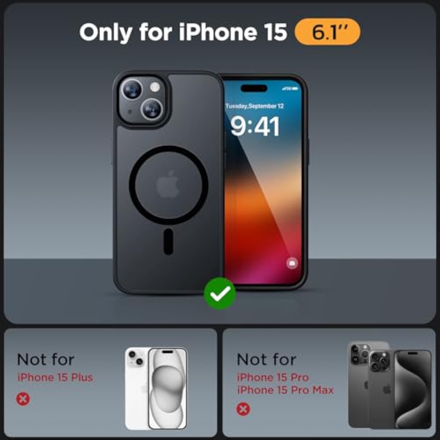 Magnetic Series For Iphone 15 Case [With 2X Screen Protectors] [Compatible With Magsafe] -Grade Protection, Anti-Fingerprint, Magnetic Phone Case For Iphone 15 - Black