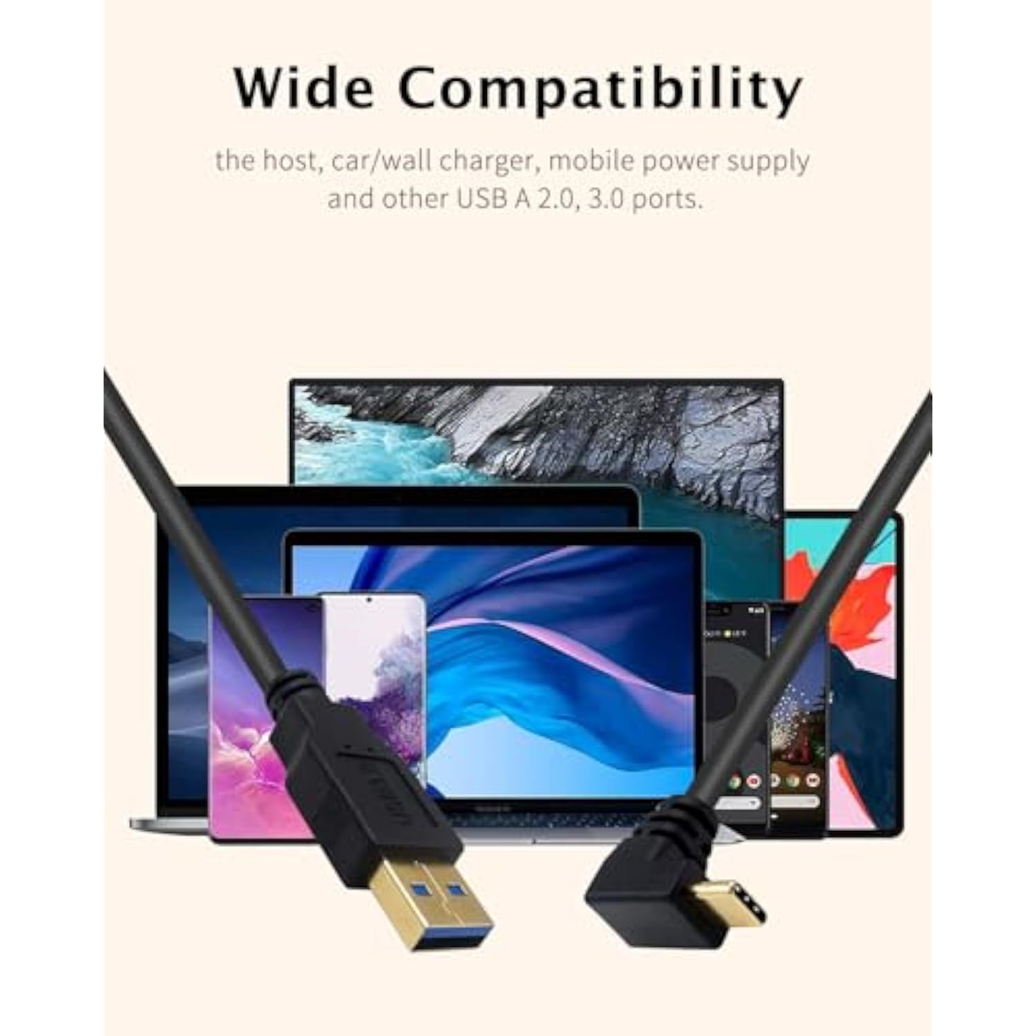 5Ft 90 Degree Usb Type C Cable, Usb A 3.0 To Usb C 3.1 Up & Down Angle Charging Cable Suitable For Mobile Phones, Tablets, Laptops, Usb Chargers, Game Consoles, Etc 1.5M/5Feet