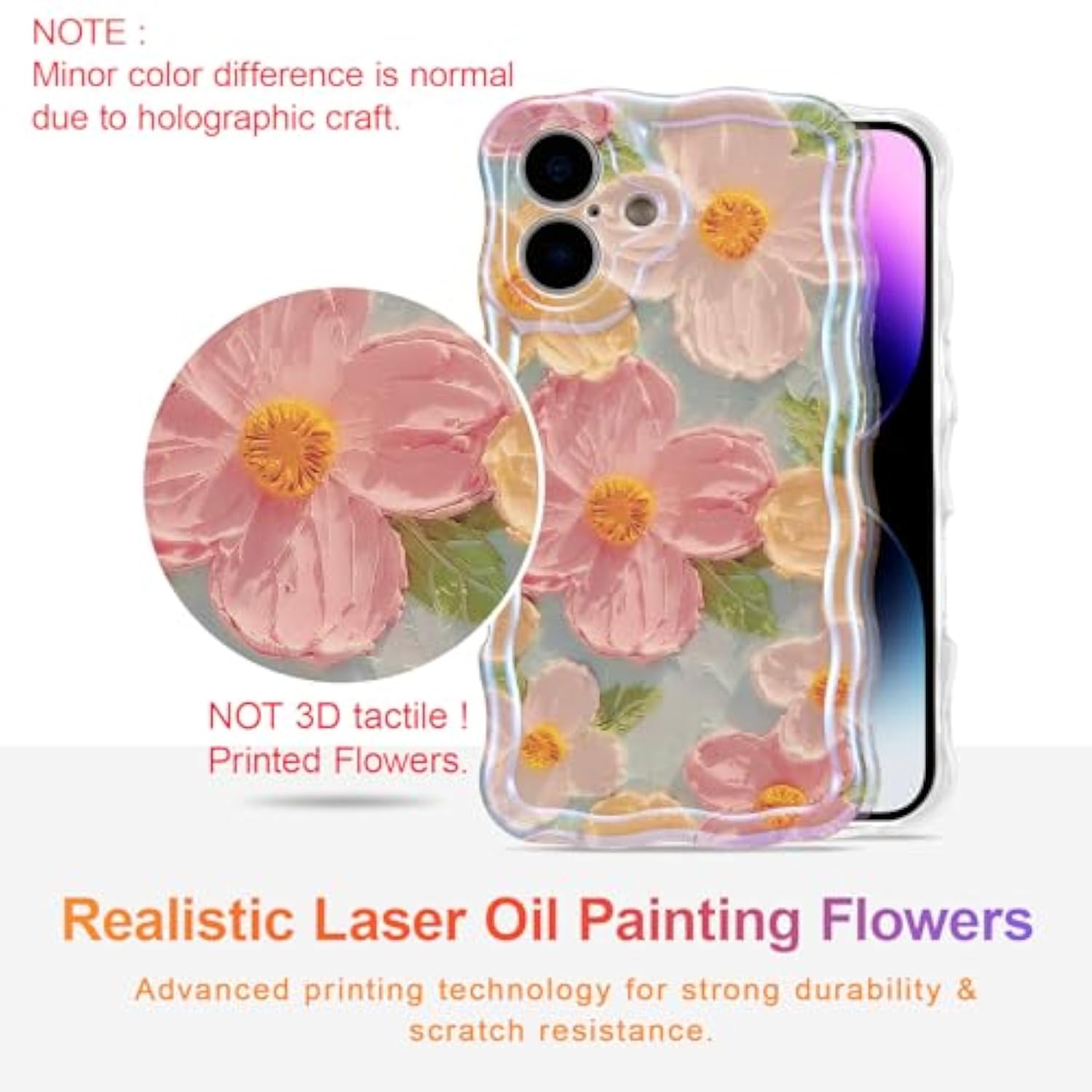 iPhone 16 Case, Retro Flower Oil Painting, Curly Wave Edge, TPU Protective Cover